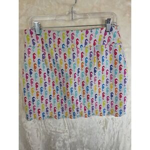 Attyre New York Seahorse Scalloped Hem Mini Skirt Womens Multi Color Print